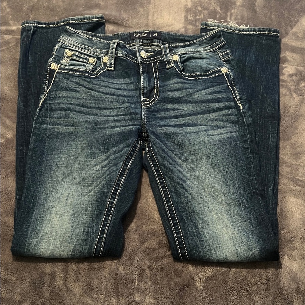 Miss Me Indigo Jeans with Floral Embroidery 28x32 - Picture 3 of 10